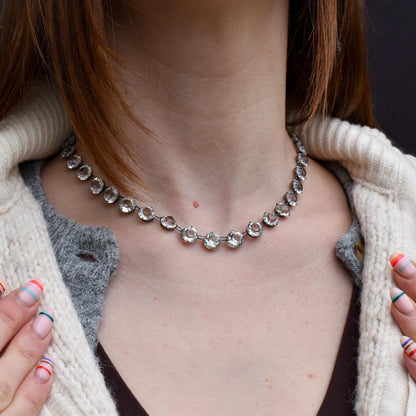 Antique Clear Paste Riviere Silver Short Collar Necklace | 15.5"