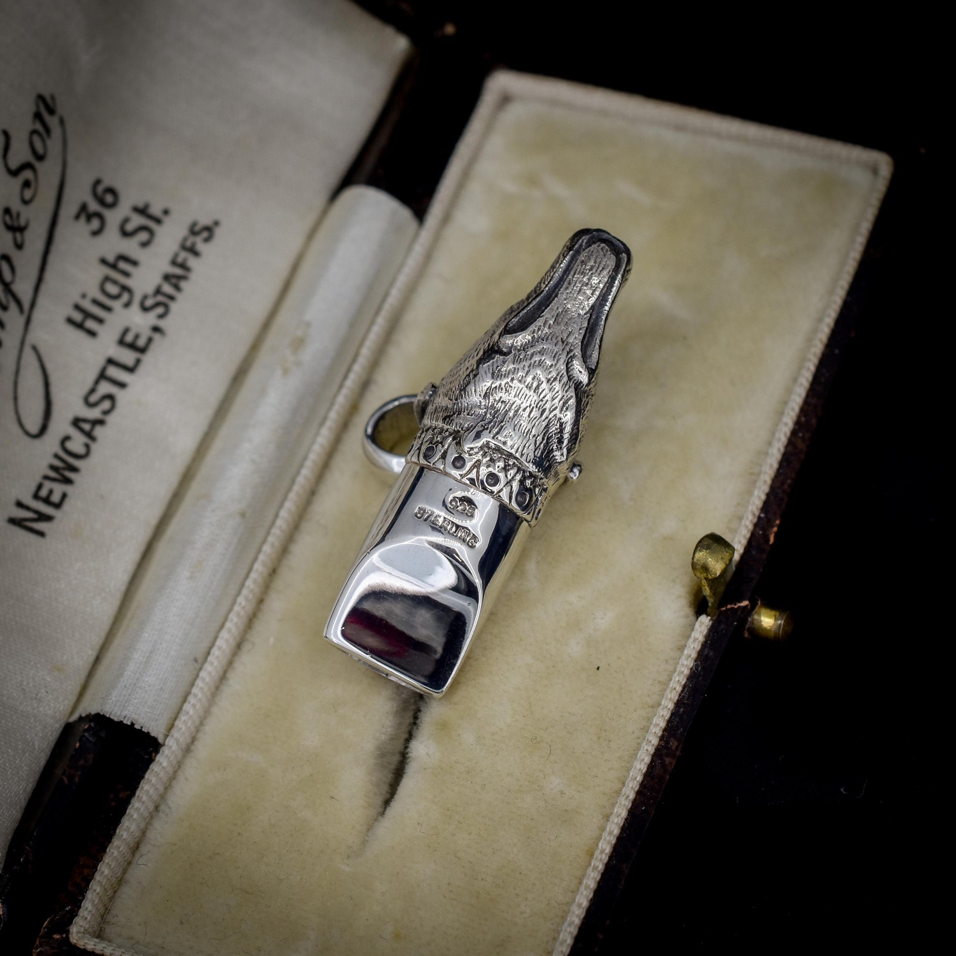 Vintage Sterling Silver Novelty Lurcher Dog Whistle Pendant