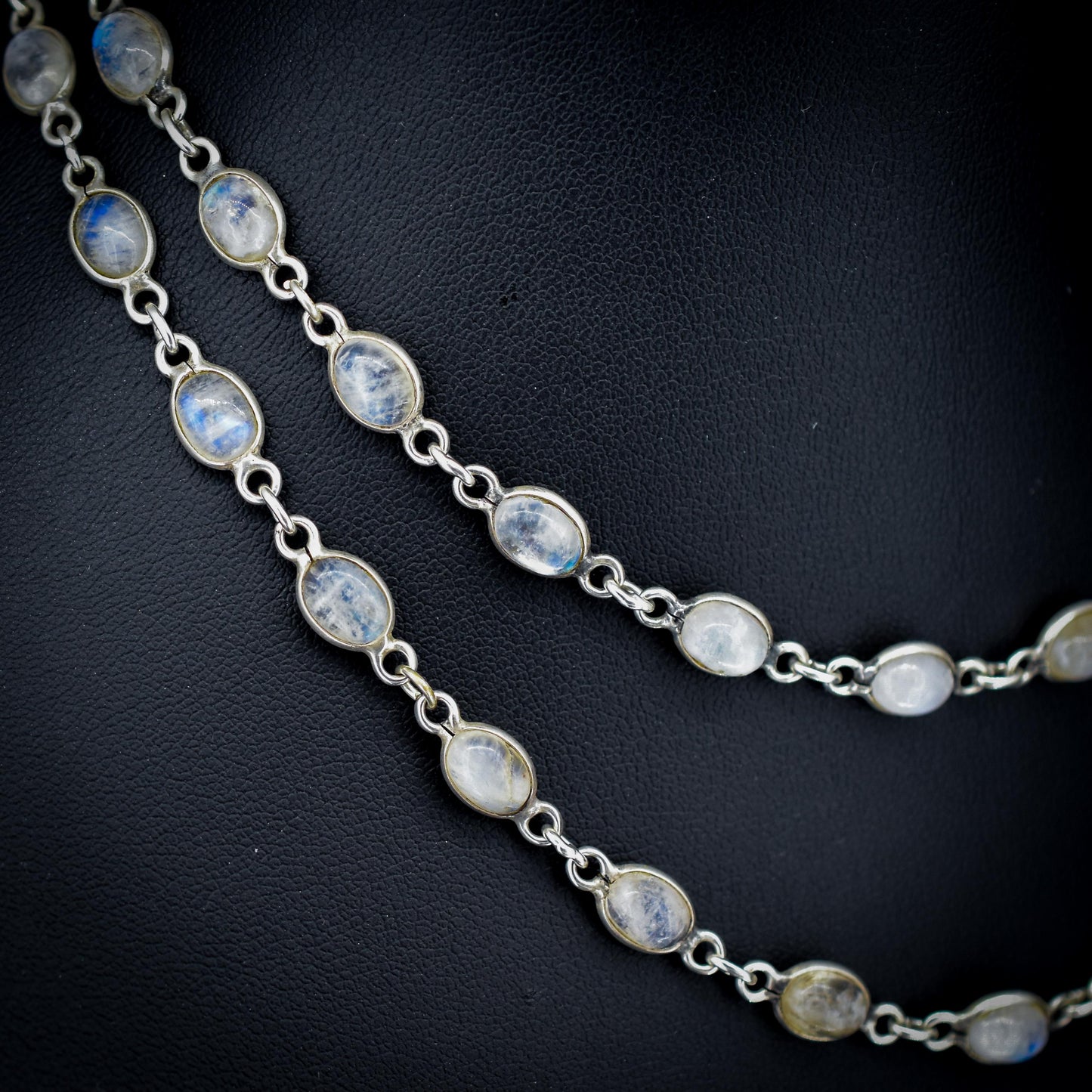 Vintage Moonstone Silver 29" Long Chain Necklace