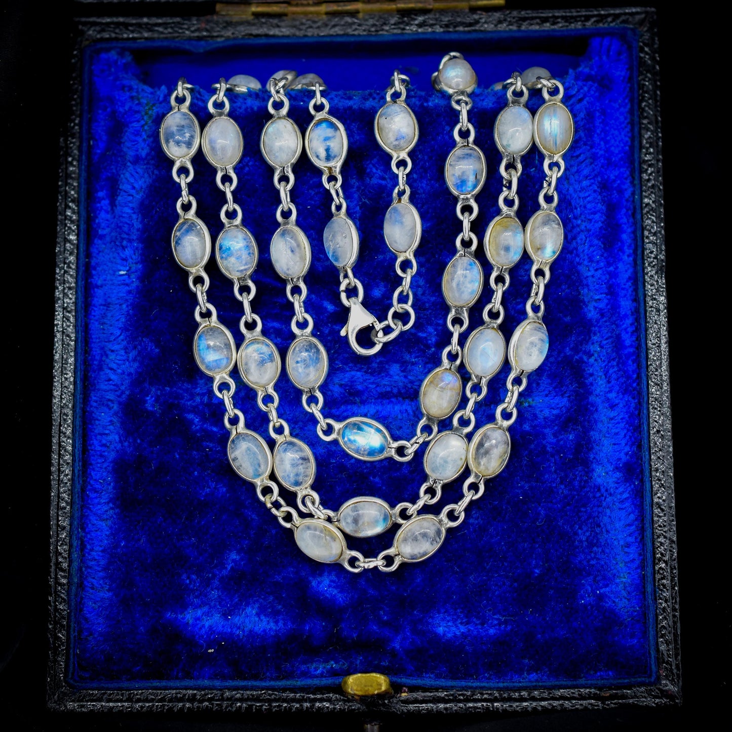 Vintage Moonstone Silver 29" Long Chain Necklace