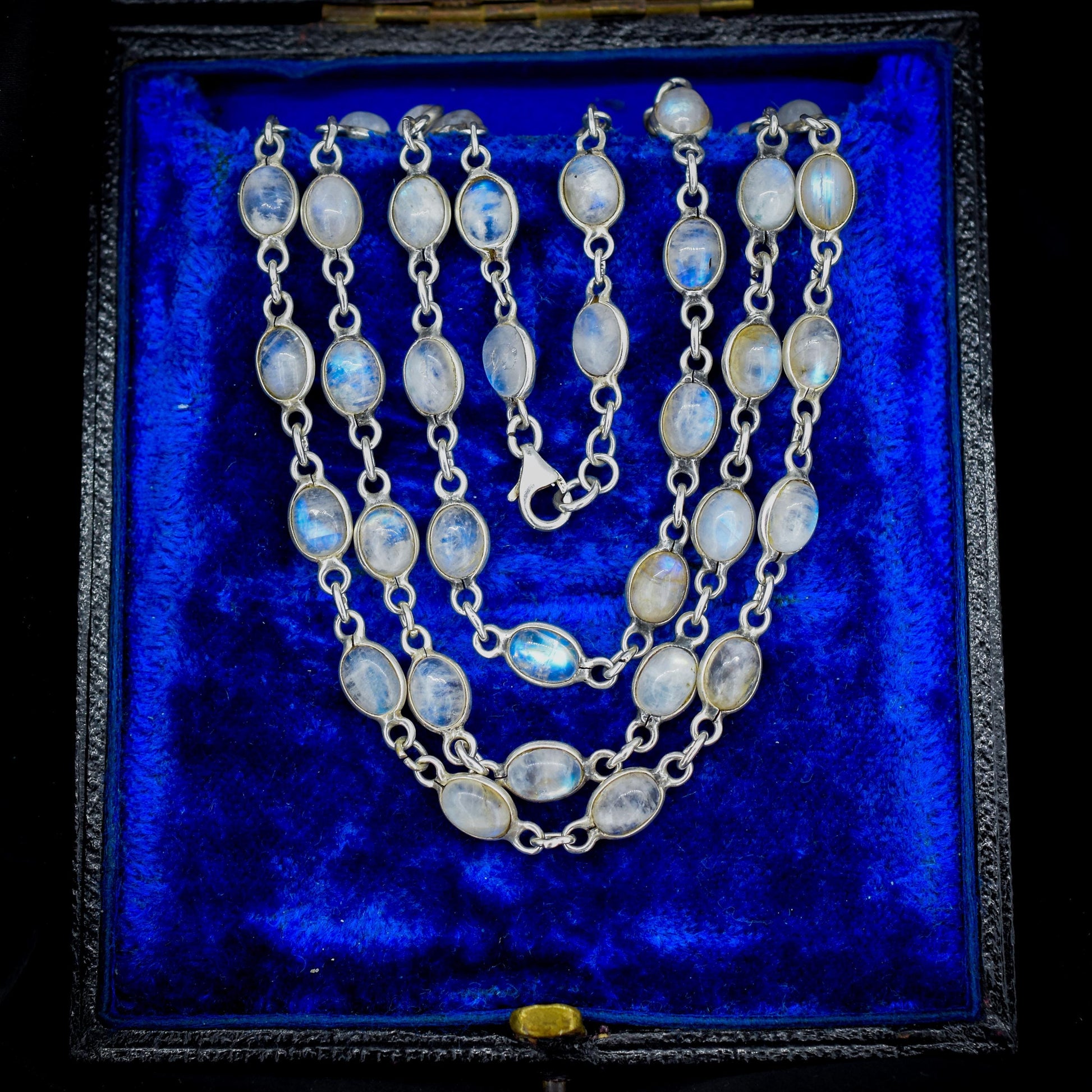 Vintage Moonstone Silver 29" Long Chain Necklace