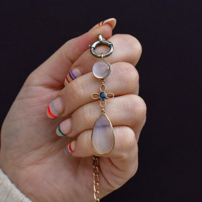 Antique Moonstone and Sapphire 9ct Gold Drop Pendant