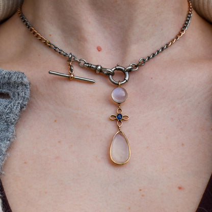 Antique Moonstone and Sapphire 9ct Gold Drop Pendant