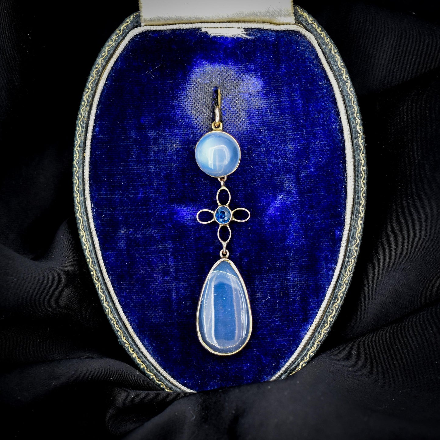 Antique Moonstone and Sapphire 9ct Gold Drop Pendant