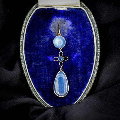 Antique Moonstone and Sapphire 9ct Gold Drop Pendant