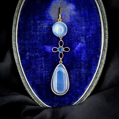 Antique Moonstone and Sapphire 9ct Gold Drop Pendant