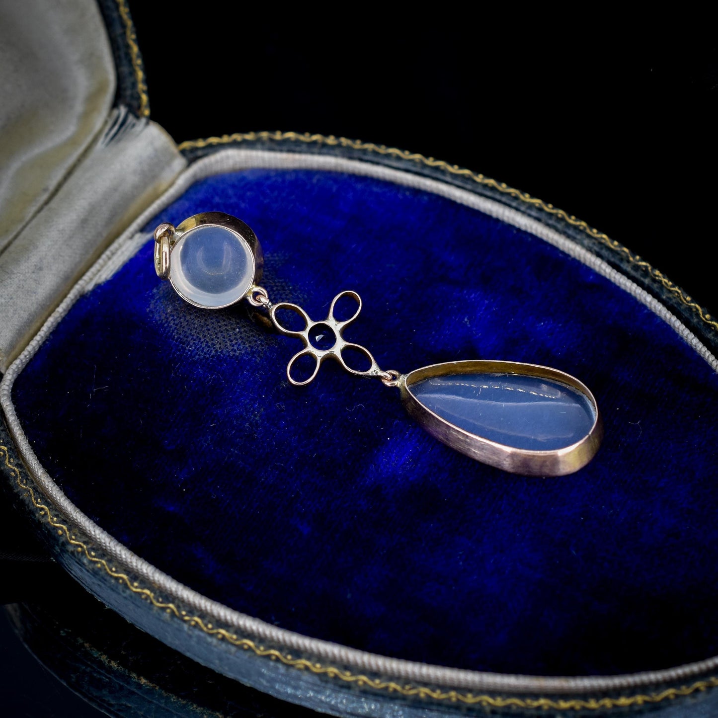 Antique Moonstone and Sapphire 9ct Gold Drop Pendant