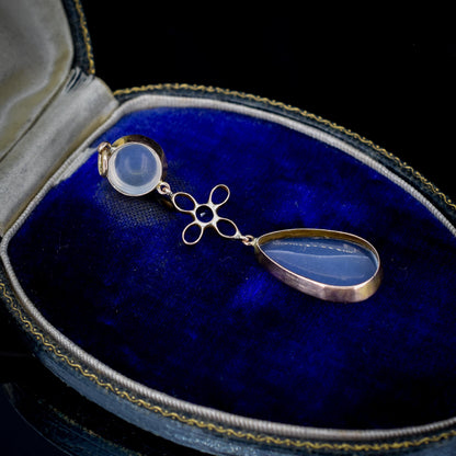 Antique Moonstone and Sapphire 9ct Gold Drop Pendant