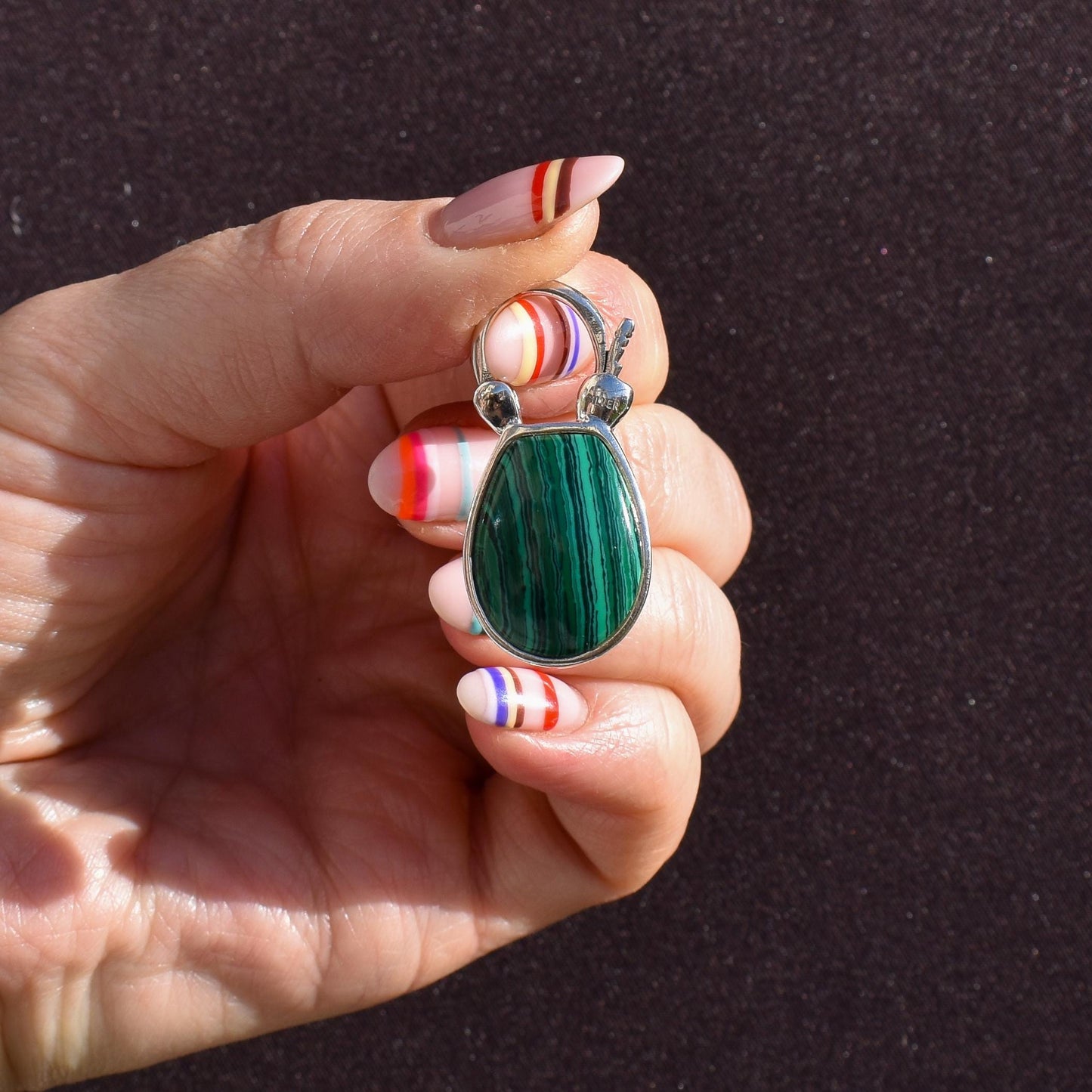 Malachite Horseshoe Sterling Silver Padlock Pendant Charm