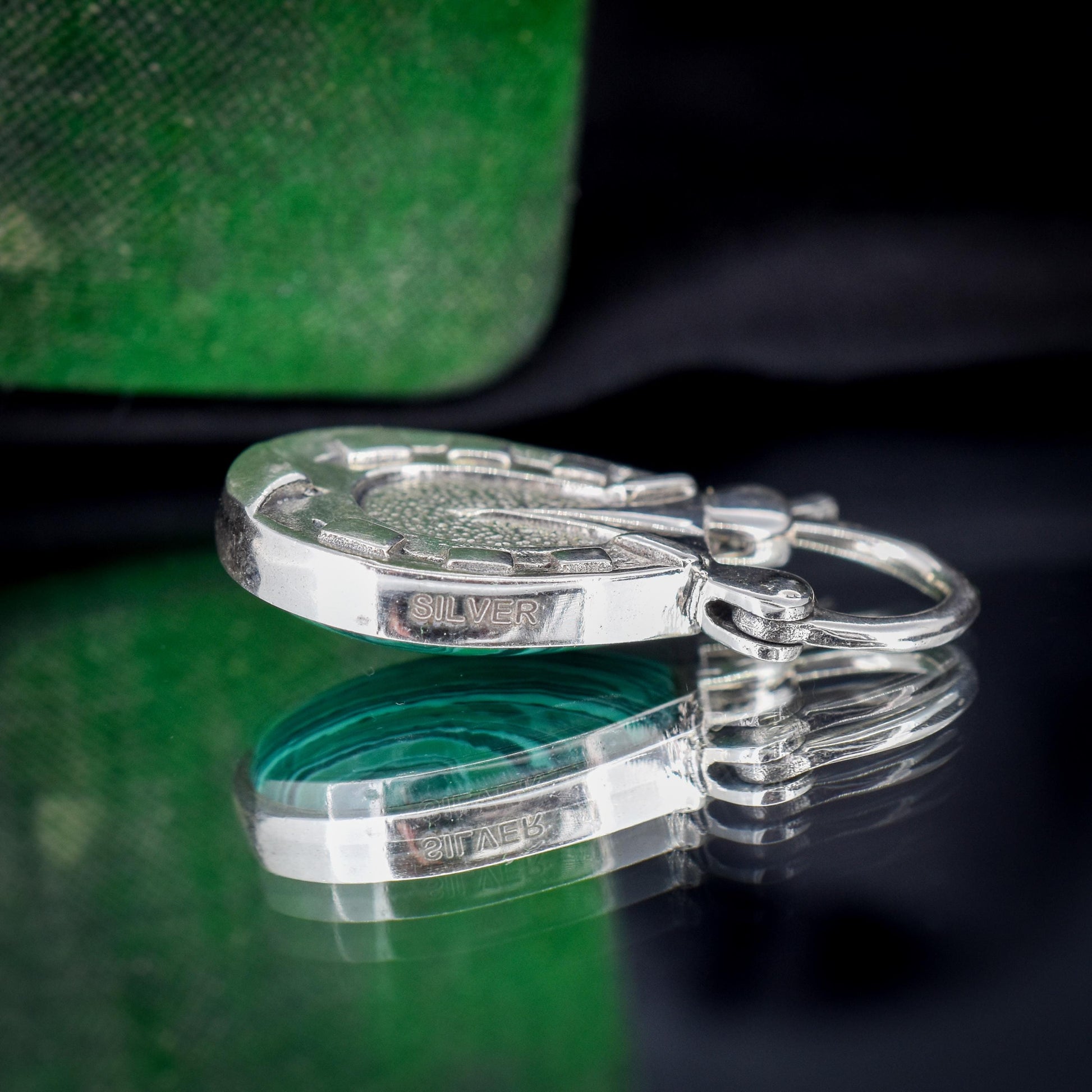 Malachite Horseshoe Sterling Silver Padlock Pendant Charm