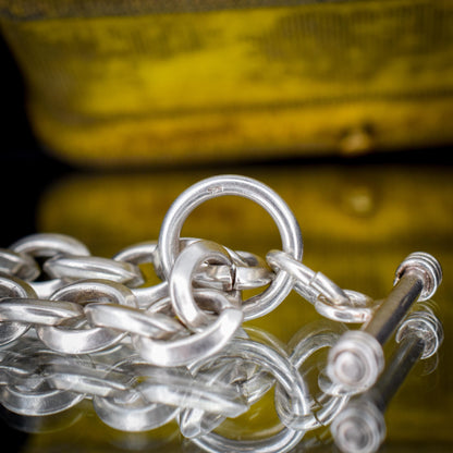 Vintage Sterling Silver Oval Link Chain Necklace with Sliding T-bar and Dog Clips | 17.5" Length