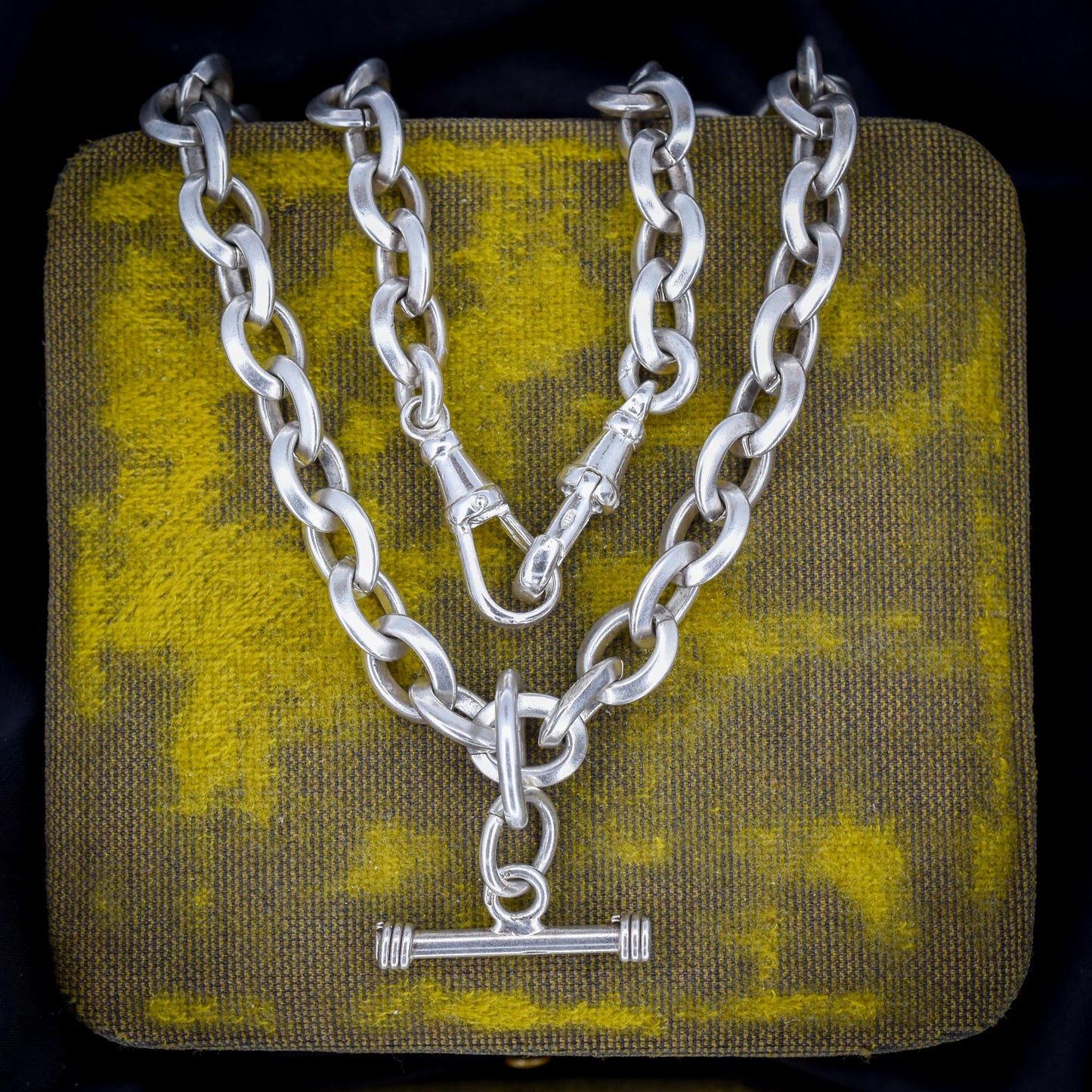 Vintage Sterling Silver Oval Link Chain Necklace with Sliding T-bar and Dog Clips | 17.5" Length