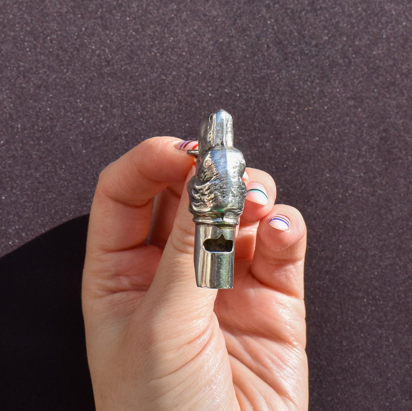 Vintage Sterling Silver Novelty Hunting Dog Whistle Pendant