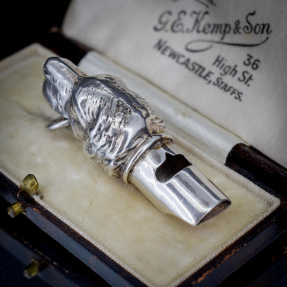 Vintage Sterling Silver Novelty Hunting Dog Whistle Pendant