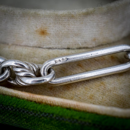Antique Sterling Silver Trombone and Love Knot Link Bracelet with Dog Clip | 8.75"