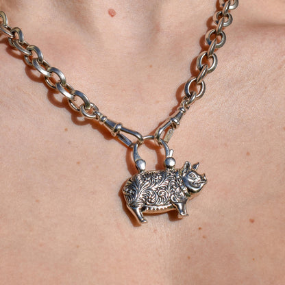 Antique Style Sterling Silver Lucky Pig Agate Padlock Charm