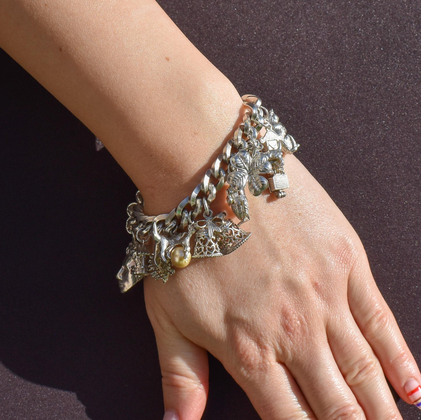 Vintage 90g Sterling Silver Multi Charm Bracelet | 7"