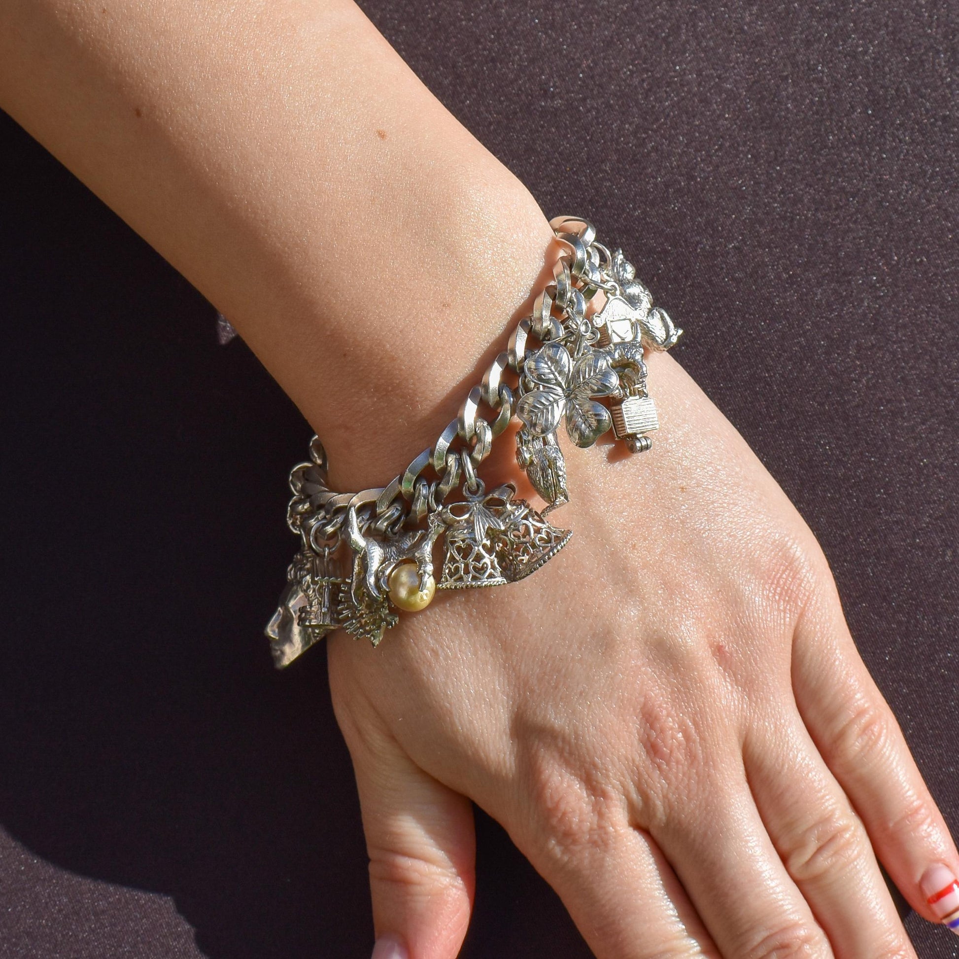 Vintage 90g Sterling Silver Multi Charm Bracelet | 7"