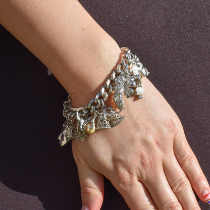 Vintage 90g Sterling Silver Multi Charm Bracelet | 7"