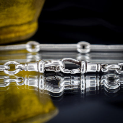 Antique Sterling Silver Trombone Watch Chain with Dog Clips and T Bar | 15.5"