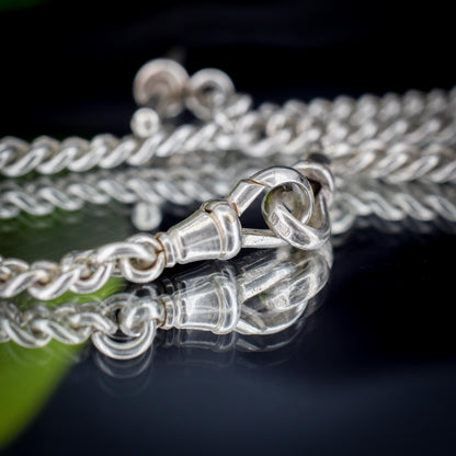 Antique 22.5" Sterling Silver Curb Link Chain Necklace with Double Dog Clips