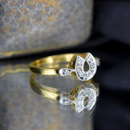 Antique Diamond Horseshoe Equestrian 18ct Yellow Gold Ring