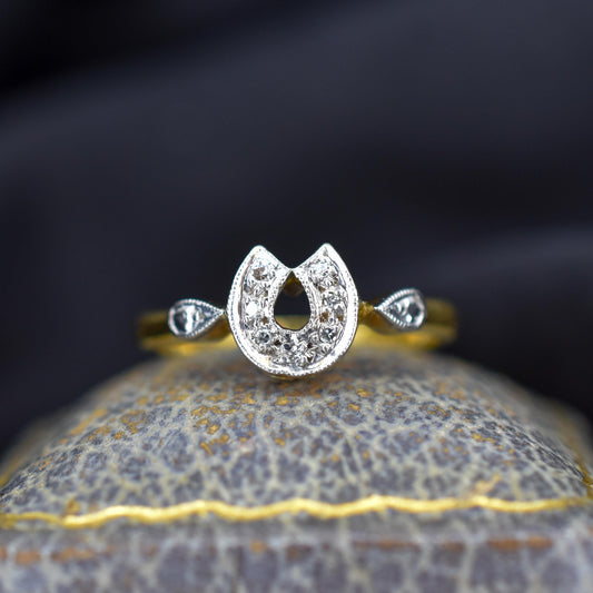 Antique Diamond Horseshoe Equestrian 18ct Yellow Gold Ring