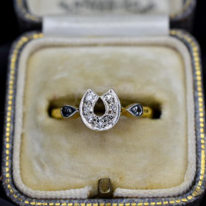 Antique Diamond Horseshoe Equestrian 18ct Yellow Gold Ring