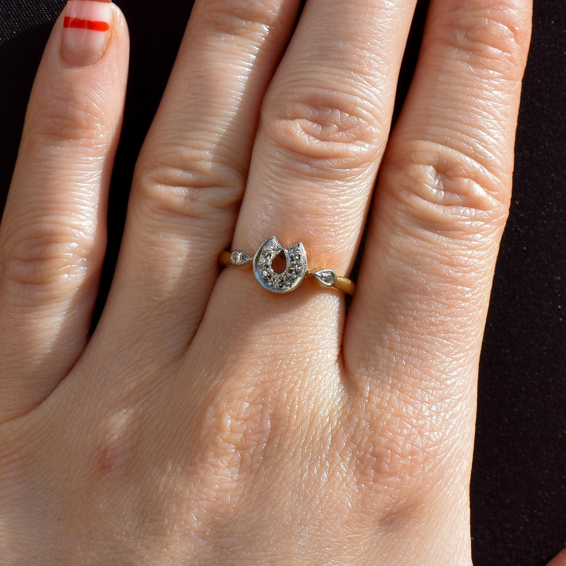 Antique Diamond Horseshoe Equestrian 18ct Yellow Gold Ring