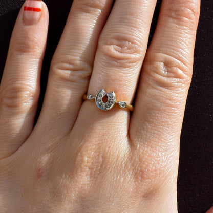 Antique Diamond Horseshoe Equestrian 18ct Yellow Gold Ring