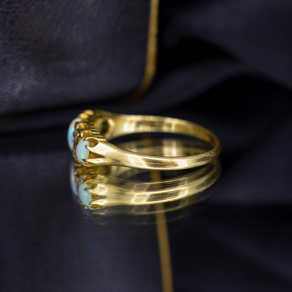 Antique Natural Opal and Diamond 18ct Yellow Gold Three Stone Ring