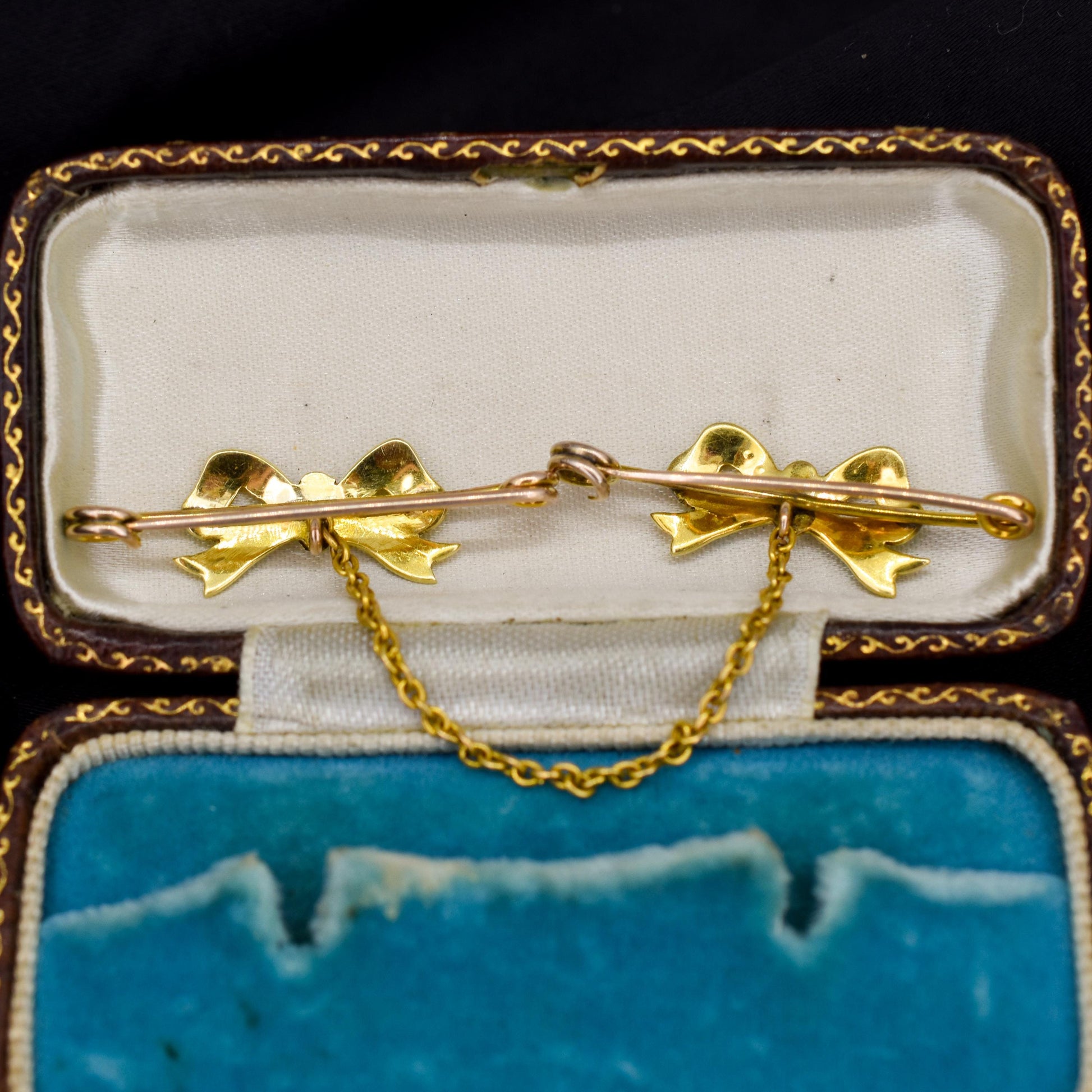 Antique Turquoise and Pearl 15ct Gold Double Collar Brooch Pin