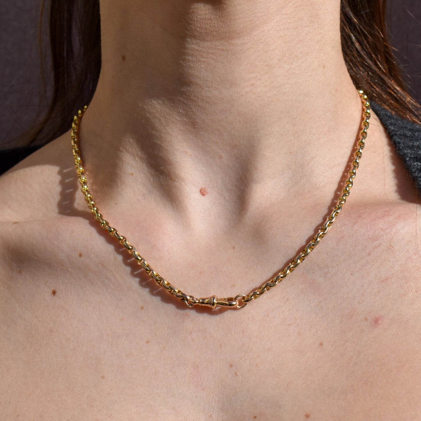 Antique 9ct Yellow Gold Faceted Link Chain Necklace with Dog Clip | 17.75"