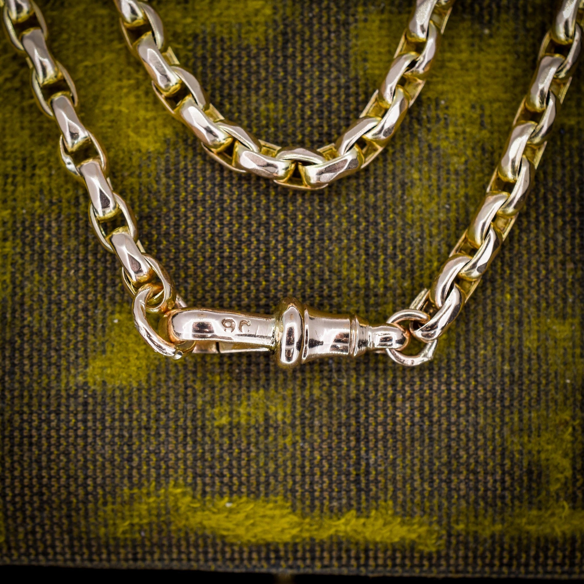 Antique 9ct Yellow Gold Faceted Link Chain Necklace with Dog Clip | 17.75"