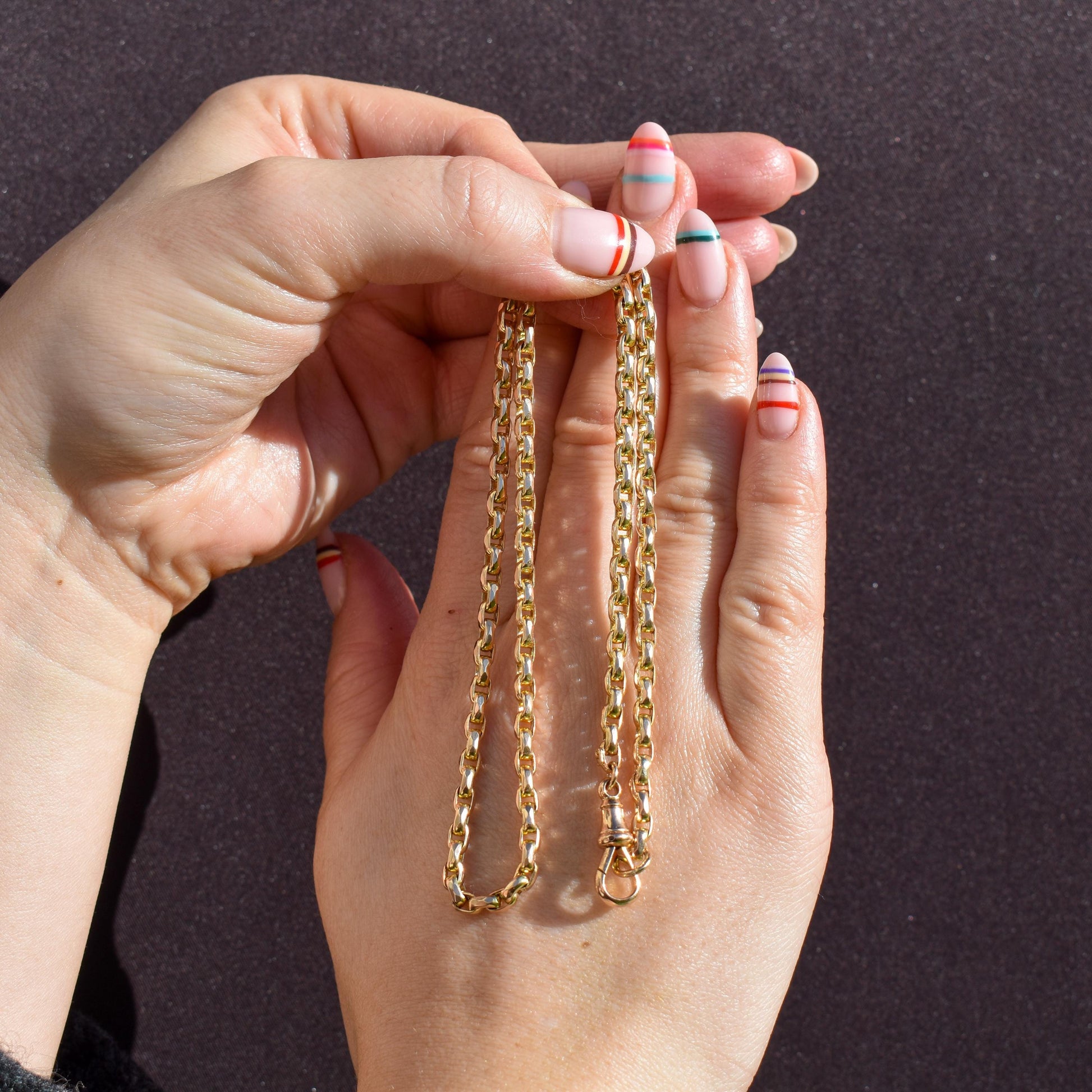 Antique 9ct Yellow Gold Faceted Link Chain Necklace with Dog Clip | 17.75"