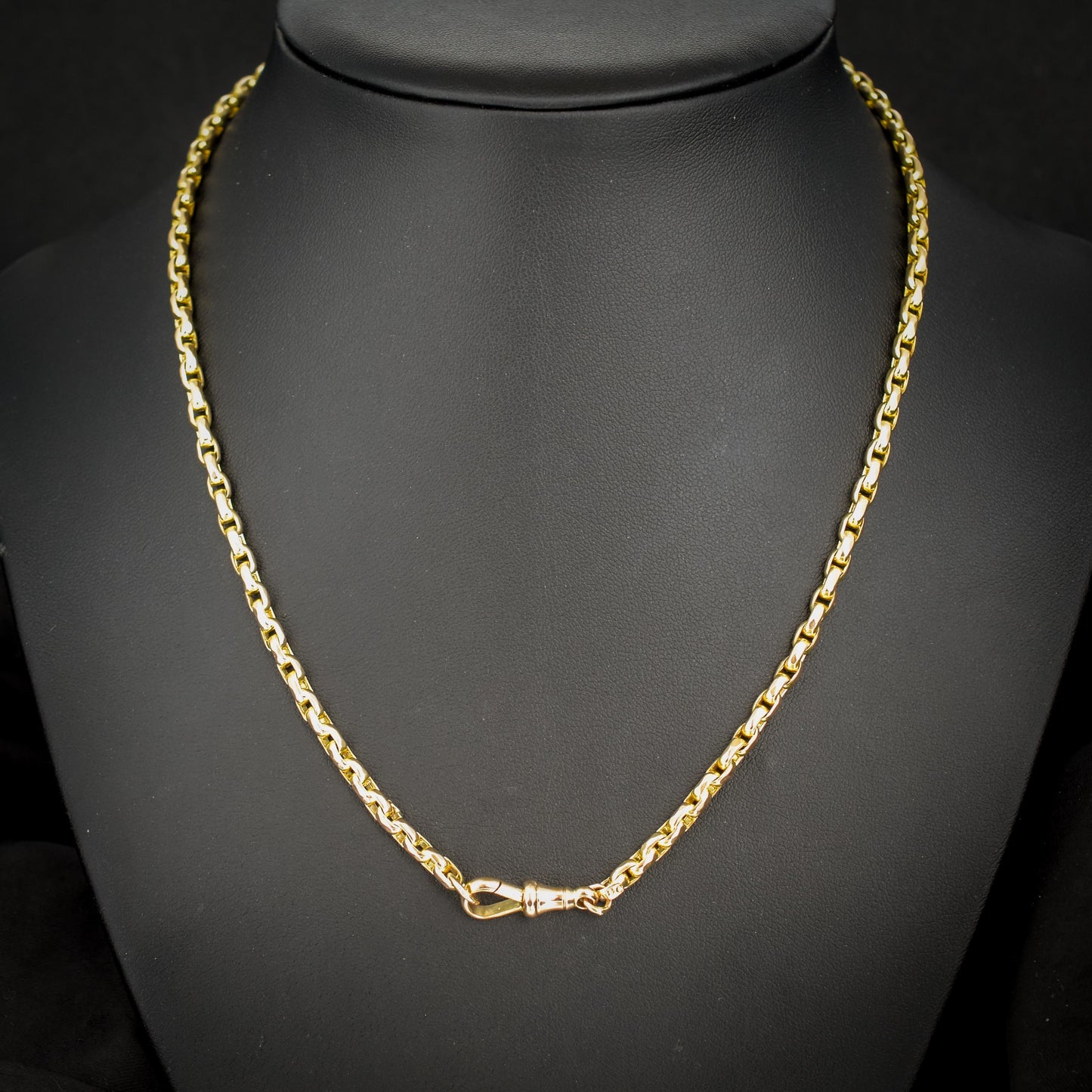Antique 9ct Yellow Gold Faceted Link Chain Necklace with Dog Clip | 17.75"