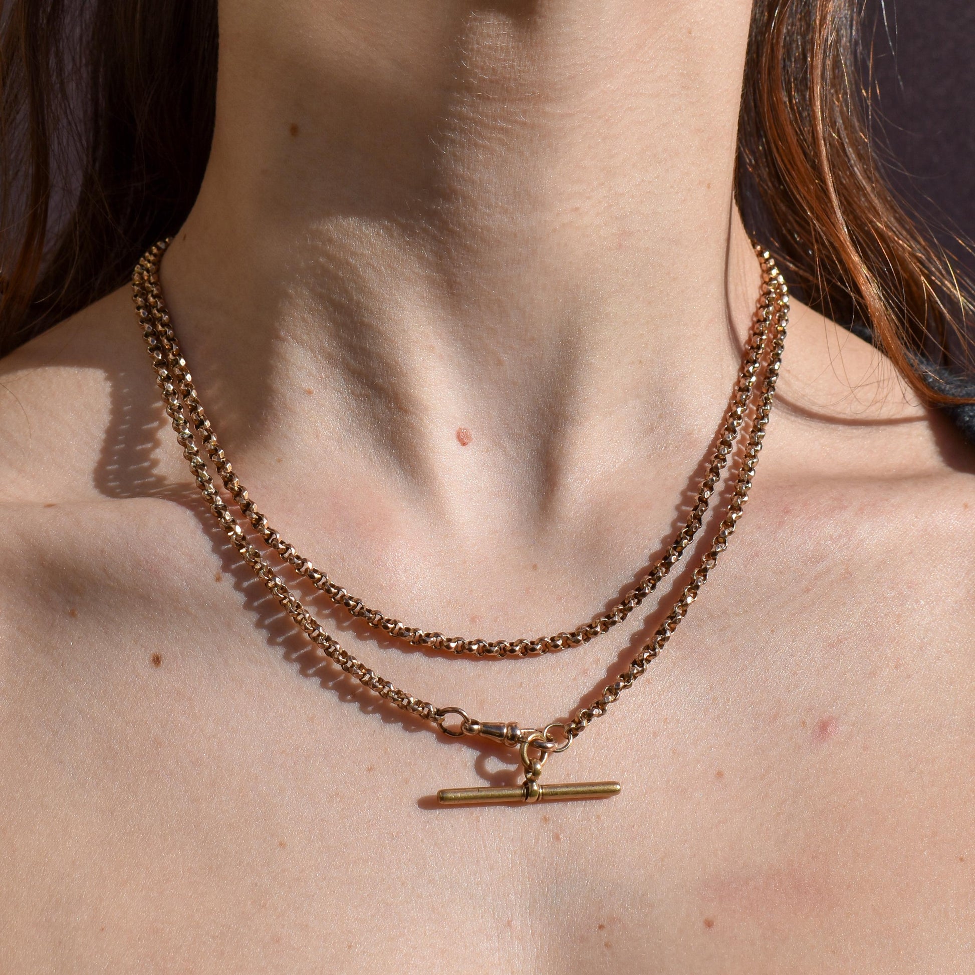 Antique Rolled Gold 35" Chain Necklace with Dog Clip and T-Bar