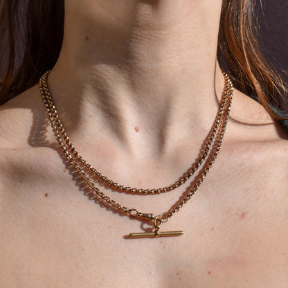 Antique Rolled Gold 35" Chain Necklace with Dog Clip and T-Bar