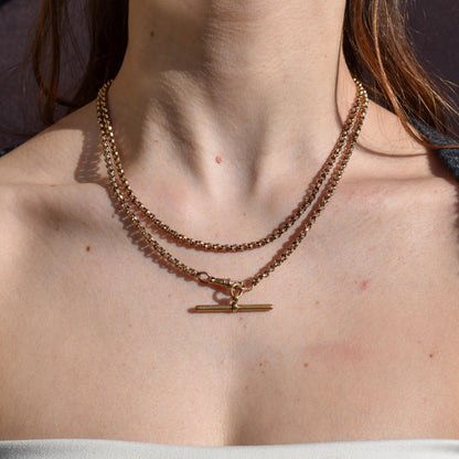 Antique Rolled Gold 35" Chain Necklace with Dog Clip and T-Bar