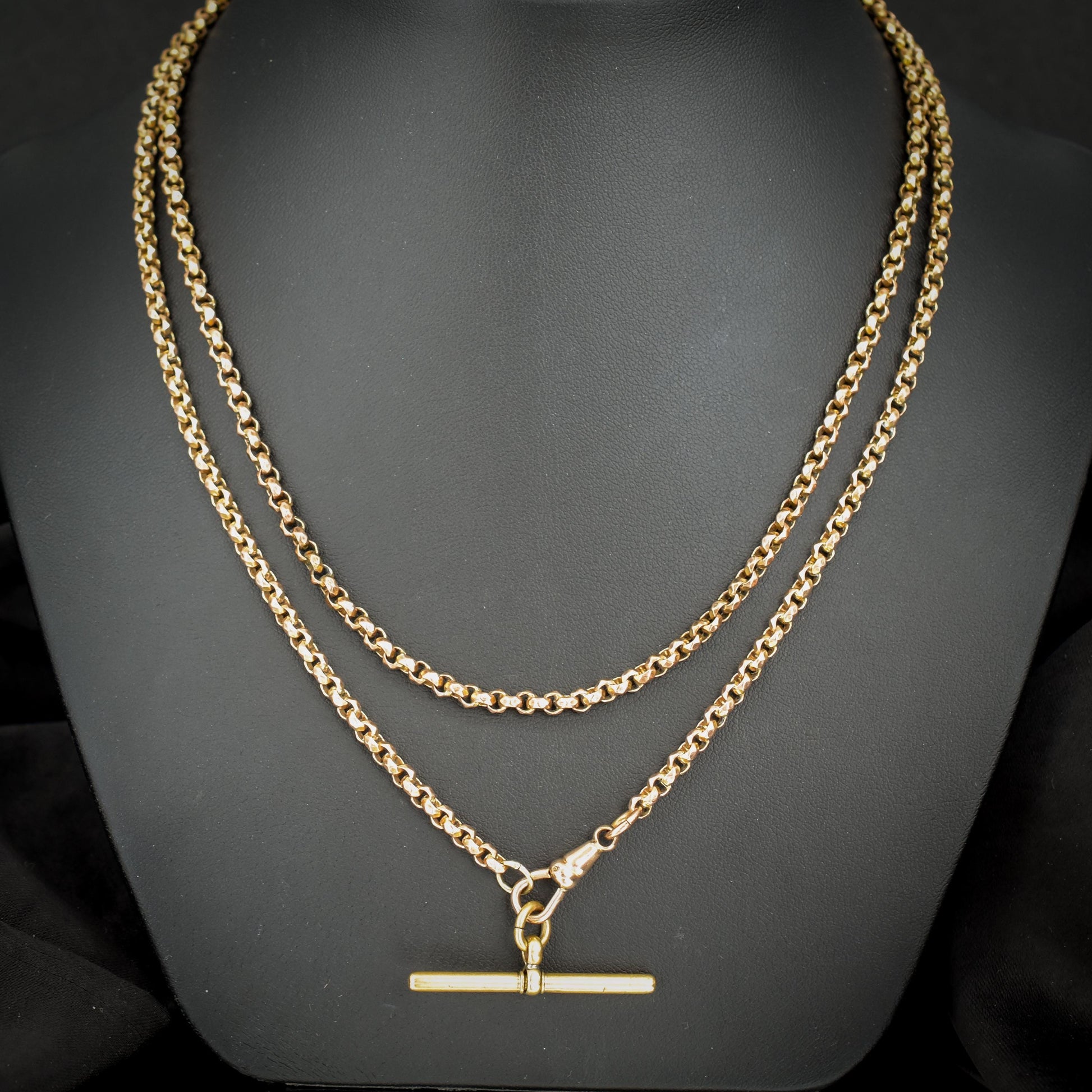 Antique Rolled Gold 35" Chain Necklace with Dog Clip and T-Bar