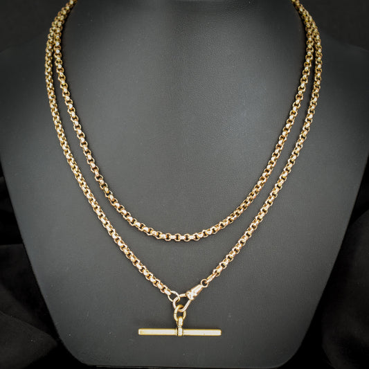 Antique Rolled Gold 35" Chain Necklace with Dog Clip and T-Bar
