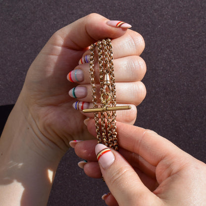 Antique Rolled Gold 35" Chain Necklace with Dog Clip and T-Bar