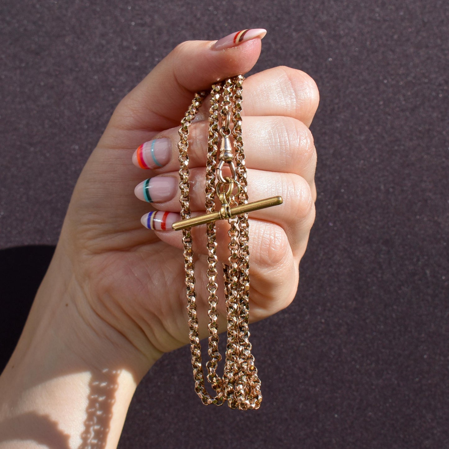 Antique Rolled Gold 35" Chain Necklace with Dog Clip and T-Bar