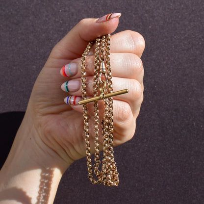 Antique Rolled Gold 35" Chain Necklace with Dog Clip and T-Bar