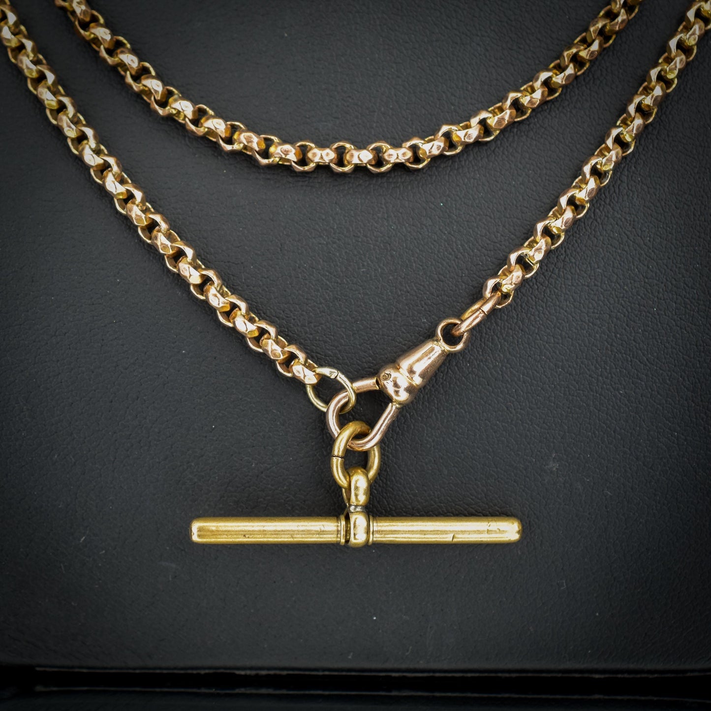 Antique Rolled Gold 35" Chain Necklace with Dog Clip and T-Bar