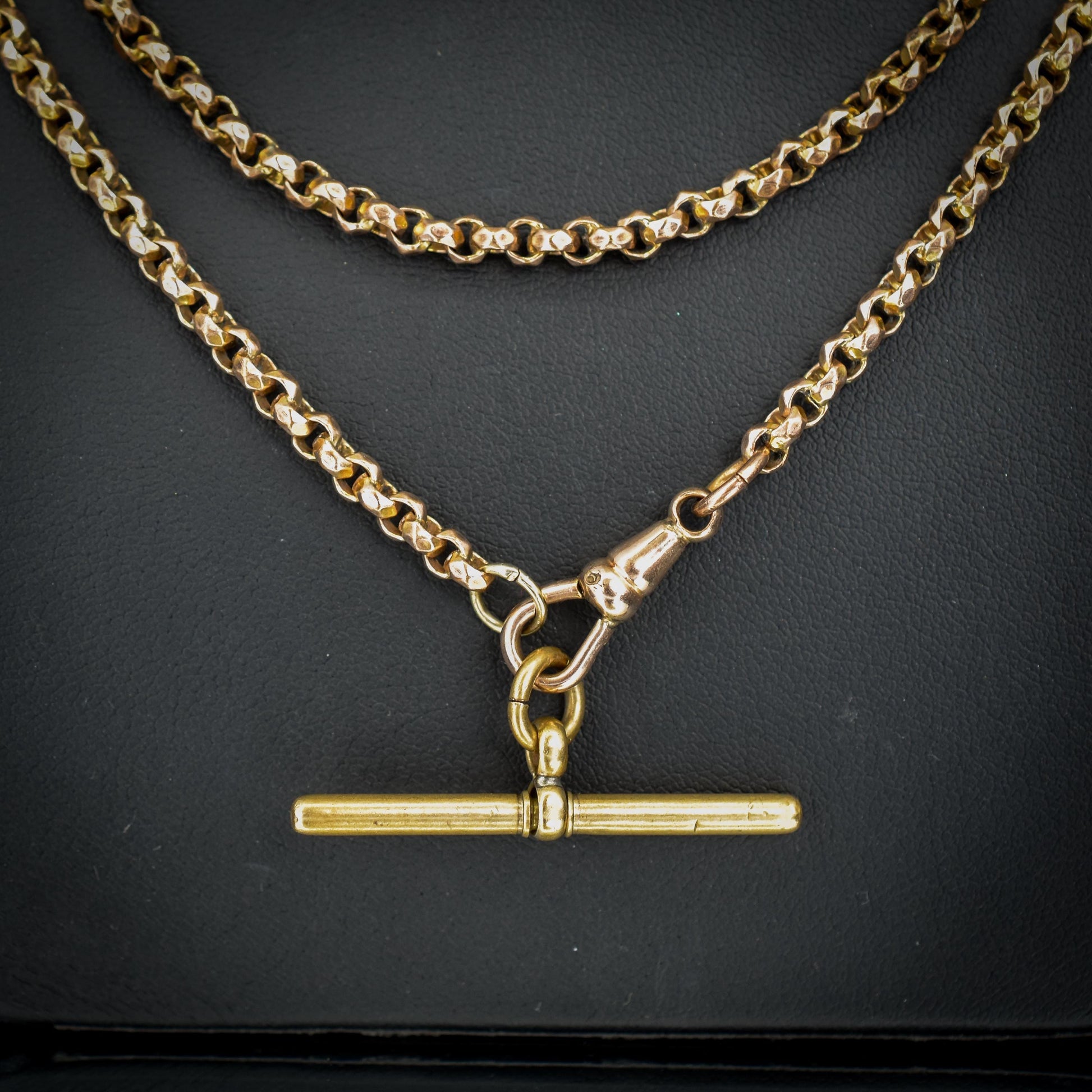 Antique Rolled Gold 35" Chain Necklace with Dog Clip and T-Bar