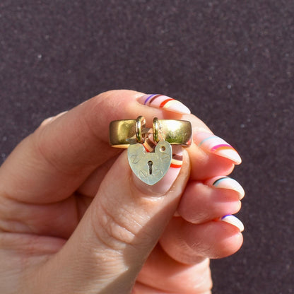 Antique Heart Padlock Drop 9ct Yellow Gold Band Ring | Birmingham 1921
