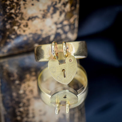 Antique Heart Padlock Drop 9ct Yellow Gold Band Ring | Birmingham 1921