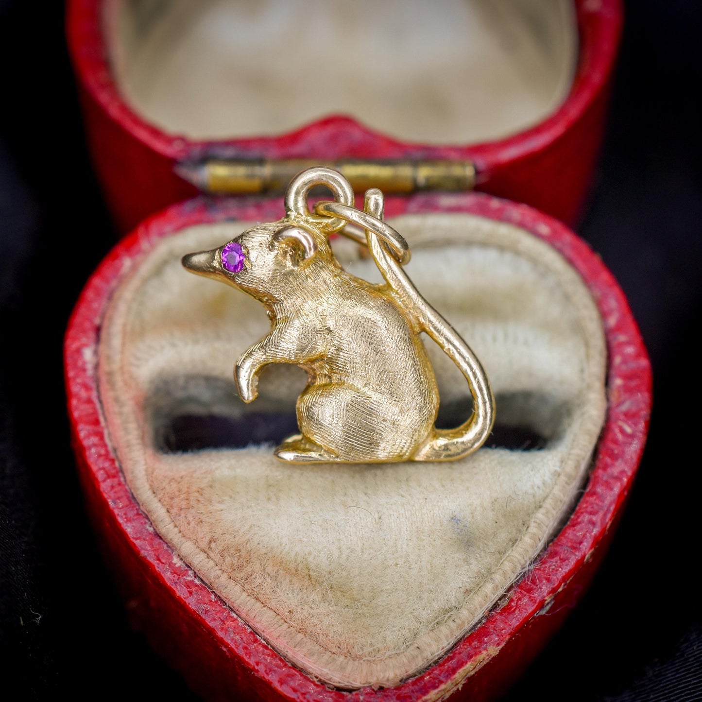 Vintage Ruby 9ct Gold Mouse Charm Pendant | London 1963