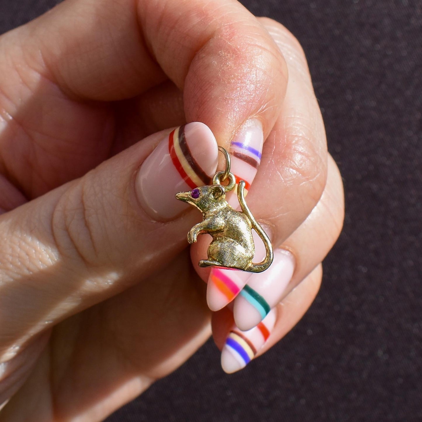 Vintage Ruby 9ct Gold Mouse Charm Pendant | London 1963